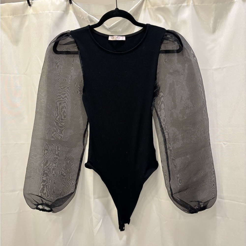 Elegant Black Sheer Sleeve Bodysuit